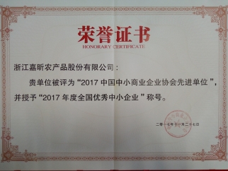 2017年度全国优秀中小企业